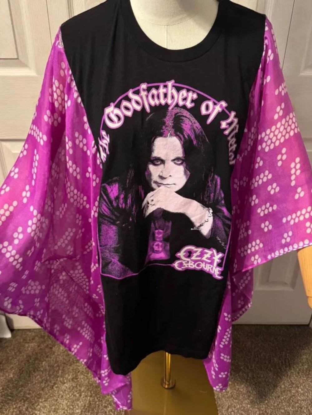 Ozzy Osbourne Upcycled T-shirt with Flowy Sheer Sleeves - OSFM